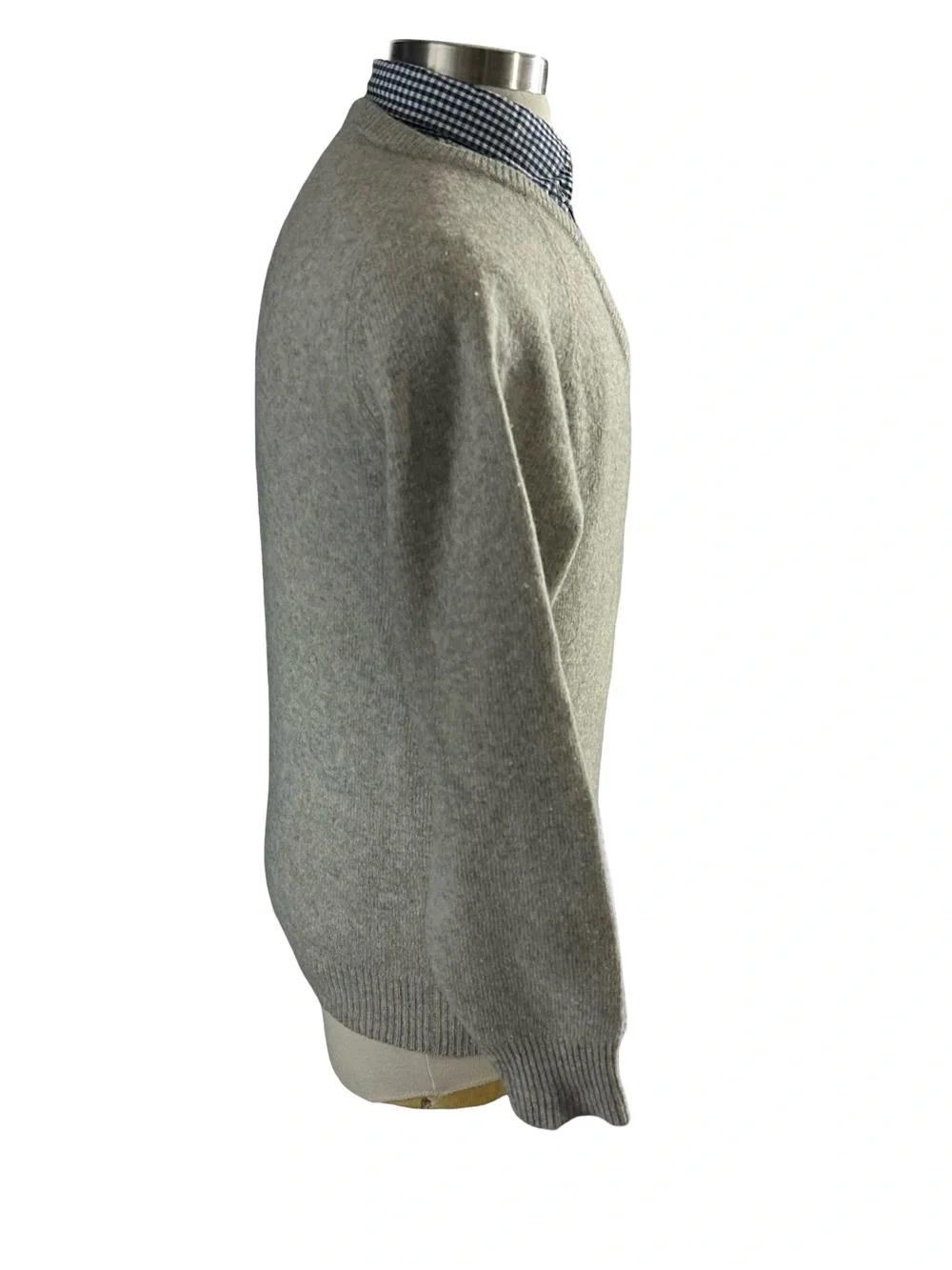 Vtg Grandway Men Pure New Wool Pullover Sweater Heather Gray Retro V-Neck Sz L